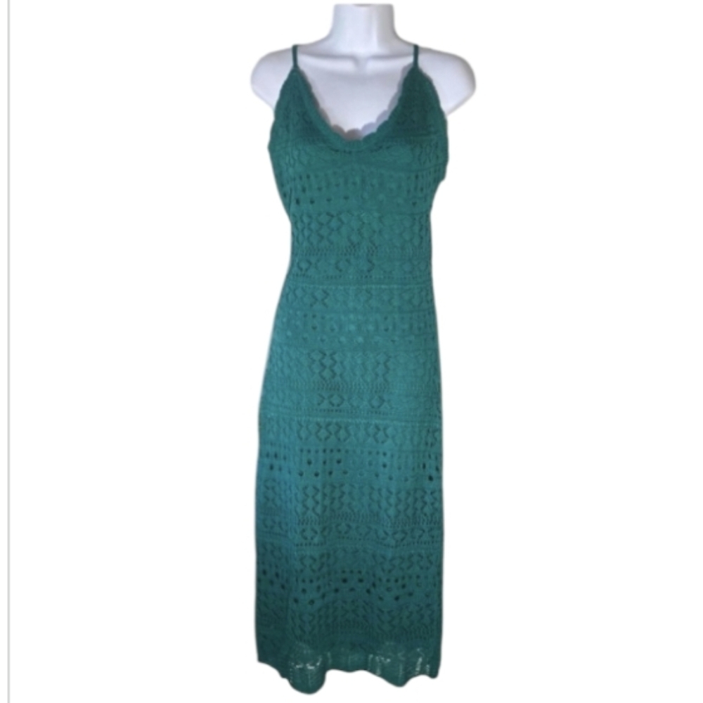 Kings Road Green Sleeveless Maxi Dress NWT Crochet Lace Overlay LG Summer